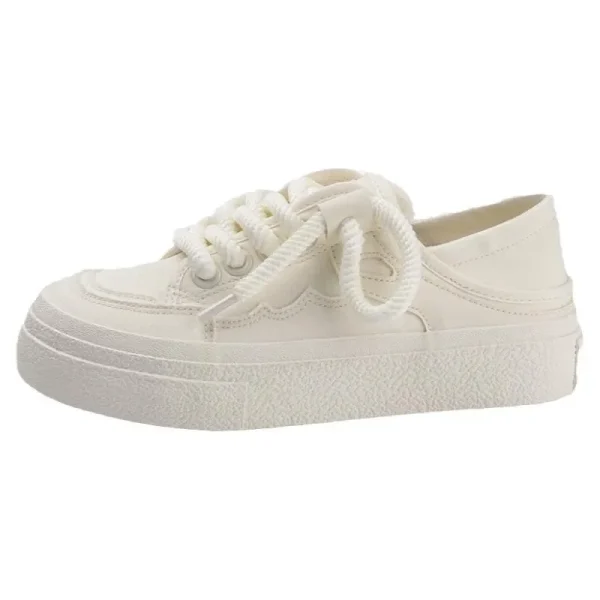 New Lace-up Vulcanized Shoes Autumn Women's 2024 White Canvas Sneaker All-match Round Toe Flat Casual Outdoor Running - Image 5