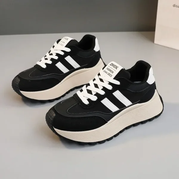 Spring Thick Bottom Women's Shoes 2025 Summer Casual Patchwork Leather Sneakers Casual Vulcanised Shoes Ladies Chaussure Femme - Image 2