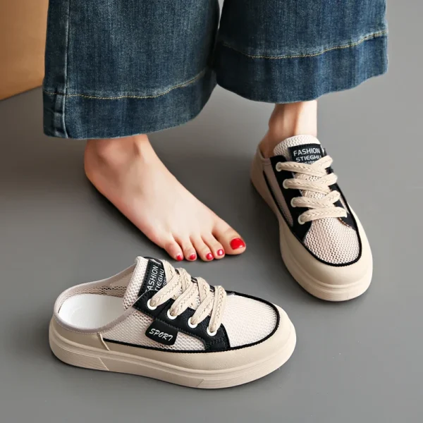 Fashion Trend Women's Shoes Soft Comfortable Breathable Flat Half Slipper Casual Shoes Outdoor Casual Sports Shoes Women Sneaker - Image 4