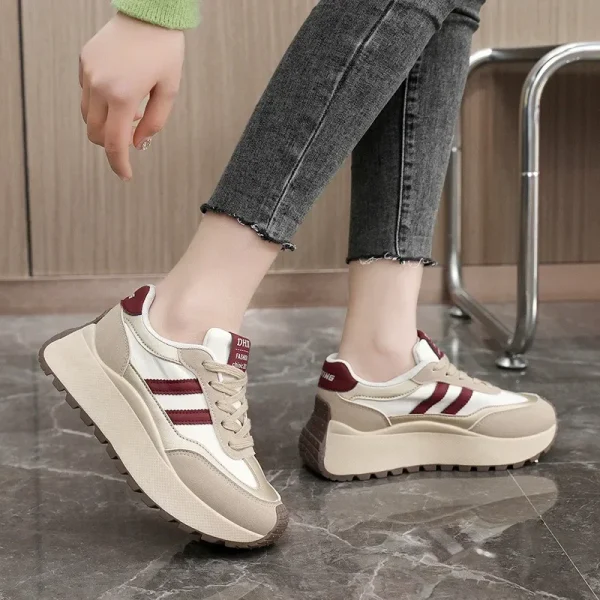 Spring Thick Bottom Women's Shoes 2025 Summer Casual Patchwork Leather Sneakers Casual Vulcanised Shoes Ladies Chaussure Femme - Image 4