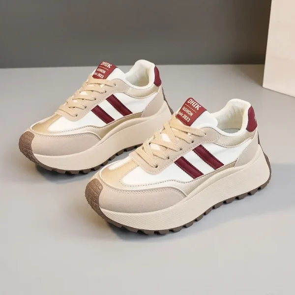 Spring Thick Bottom Women's Shoes 2025 Summer Casual Patchwork Leather Sneakers Casual Vulcanised Shoes Ladies Chaussure Femme - Image 3
